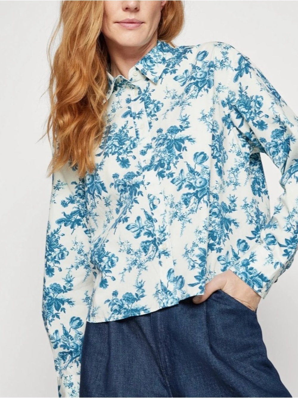 Gap x LoveShackFancy Blue Floral Toile Print Blouse Small